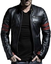 Men&#39;s Stylish BLACK Real Soft Lambskin Leather Jacket Handmade Motorcycl... - $144.99 CAD