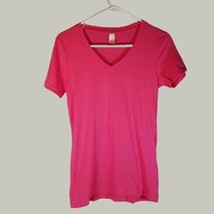 Anvil Womens Shirt Small Sheer V Neck Pink Short Sleeve - $6.97