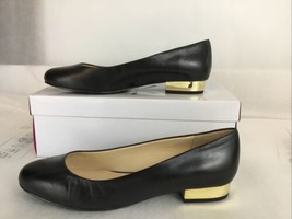 Isaac Mizrahi Janna Black Leather Gold Heel Ballet Flats NEW in Box Size 8M - £29.23 GBP