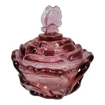 Fenton Rose or Cabbage Rose with Butterfly top covered candy dish great vtg - £45.57 GBP