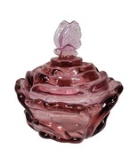 Fenton Rose or Cabbage Rose with Butterfly top covered candy dish great vtg - £45.76 GBP