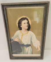 Vintage framed color picture of Jesus in the temple at 12 yrs old 5.75&quot; x9” - £23.43 GBP