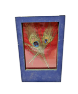 Vintage Framed Peacock Feathers Blue Wood Frame Wall Hanging 9.5 x 6&quot; - $13.25