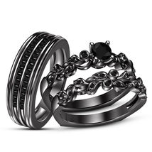 14K Black Gold Finish 2.00 Ct Diamond His &amp; Hers Engagement Bridal Trio Ring Set - £116.98 GBP