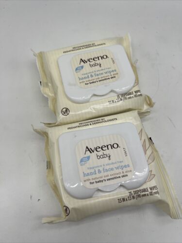 (2) Aveeno Baby Hand &amp; Face Wipes W/ Natural Oat Extract &amp; Aloe- 25ct. Each - $7.29