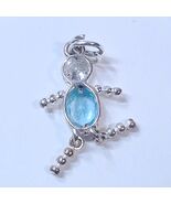 Birthstone Boy Charm Pendant Blue March 925 Sterling Silver faux Aquamarine - $23.00