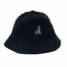 Vtg 80&#39;s KANGOL Bucket Hat Black Rabbit Fur Hair Acrylic Blend Size 58 CM Rare - £64.54 GBP
