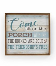 Porch Wall Plaque with Sentiment Blue Panel 18" Square Framed Welcome Relax 