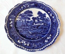 British Anchor Staffordshire England Flow Blue Old Tower Bridge of Salerno plate - £66.28 GBP