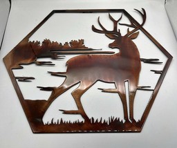 Deer Hexagon Metal Wall Art 12" tall x 14 " wide - £28.78 GBP