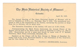 State Historical Society of Missouri Announcement 1935 Postal Card Colum... - £3.91 GBP