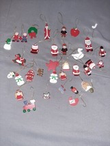 Vintage Lot of 33 Wooden Mini Christmas Tree Ornaments Hand Painted Santas - £19.65 GBP