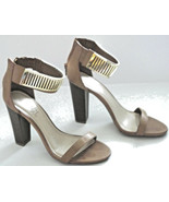 Rouge Helium Tan Open Toe Sandals, Ankle Strap, Back Zip, 4 1/2in Heels ... - $21.62