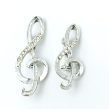 TREBLE CLEF vintage scatter pin set - 2 silver-tone rhinestone musician brooches - £11.98 GBP