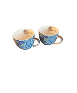 2 Lilly Pulitzer XX Gold With Blue Floral 3 1/4&quot; Tall Coffee Tea Cup Mug... - £14.43 GBP