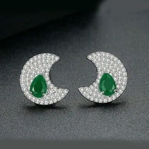 2.20Ct Pear Cut Simulated Green Emerald Moon Stud Earrings 14k White Gold Plated - £105.68 GBP