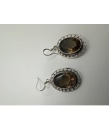 Vintage Sterling Silver Smokey Quartz Large Dangle Earrings 4.3cm - £45.31 GBP