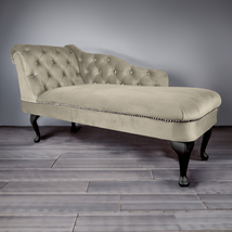 Regent Handmade Tufted Cedar Beige Velvet Chaise Longue Bedroom Accent C... - £255.78 GBP