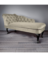 Regent Handmade Tufted Cedar Beige Velvet Chaise Longue Bedroom Accent C... - £251.62 GBP