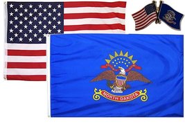 AES Wholesale Combo USA &amp; State of North Dakota 2x3 2&#39;x3&#39; Flag &amp; Lapel Pin Fade  - £7.54 GBP