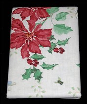 Lenox Poinsettias Holly Berries Vinyl Flannel Back Rectangle 60 x 102 Tablecloth - £21.64 GBP