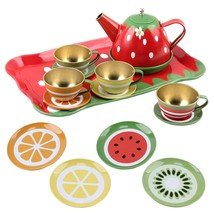 Kids Fruit Themed Pretend Play Tea Set 14 Piece Durably Built From Food-Safe Mat - £23.23 GBP