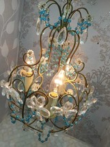 Antique Handmade Iron Metal Ornate Floral Crystal Chandelier PENDANT Fix... - $6,955.20 MXN