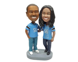 Custom Bobblehead happy football couple fans hugging posing for a picture wearin - £119.52 GBP