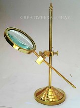 Vintage Brass Table Marine Magnifier Magnifying Reading Glass W Nautical Stand  - £27.17 GBP