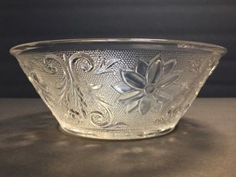 Clear Glass Serving Bowl Fruit Dish Textured Floral Design - $8.07