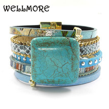 blue leather bracelet stone charm bracelets magnet buckle  Bohemian bracelets bo - £11.11 GBP