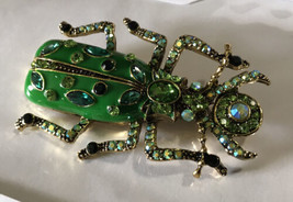 Spectacular Large Sparkly Enamel Bug Insect Beetle Brooch Bug Rhinestone Brooch - £19.08 GBP