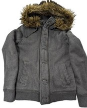 Abercrombie &amp;Fitch Sherpa LinedZip Gray Bomber Winter Hooded Jacket Park... - $445.50