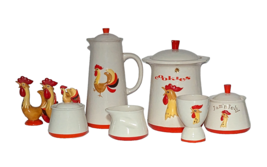 Vintage Holt Howard Rooster Pattern Kitchen Pieces Collectibles 1960&#39;s L... - $133.60