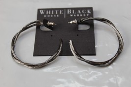 White House Black Market Stud Earrings Silver Tone Black Metallic Hoops 1 3/4 In - £14.18 GBP