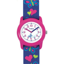 Timex T89001 Kid&#39;s Time Machines Butterflies &amp; Hearts Blue Elastic Fabri... - $28.71