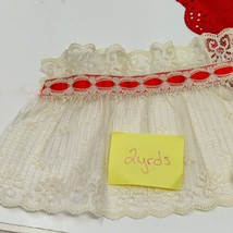 5.25&quot; Ruffled Lace Trim Red Statin Ribbon W Red 2 yds  (Polyester) Flora... - $5.44 CAD