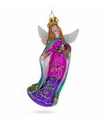 Angel with Basket of Flowers Glass Christmas Ornament - £29.88 GBP