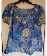 Womens Plus 18/20 Avenue Blue Multicolor Floral Round Neck Shirt Top Blouse - £14.73 GBP