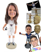 Personalized Bobblehead Sexy Female Soccer Player Standing With Soccer Ball In H - £67.94 GBP