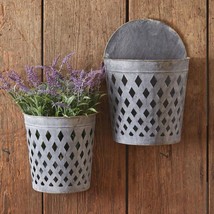 Set of Two Open Weave Wall Hanging Buckets - Farmhouse Country Flowers Pots - $75.99