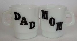 2 Vintage MOM and DAD Milk Glass Coffee Mugs by Termocrisa Loving Poem 1960&#39;s - £18.34 GBP