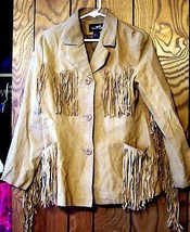 Lips Tawny Camel Tan Fringed Genuine Suede Leather Jacket Size Large - £61.15 GBP