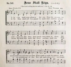 1883 Gospel Hymn Jesus Shall Reign Sheet Music Victorian Religious ADBN1iii - £11.72 GBP