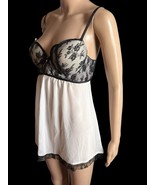 VTG Linea Donatella Black &amp; White Nylon Floral Lace Ruffle Lingerie Nigh... - $598.92 MXN