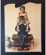 Large Victorian Trade Card Girl on Boys Shoulders Star Soap Schultz &amp; Co... - £4.74 GBP