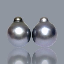 A Pair 32.4-Carat 12.8 x 15.6mm Tahitian Sea Peacock Meddle Gray Pearl L... - £242.77 GBP