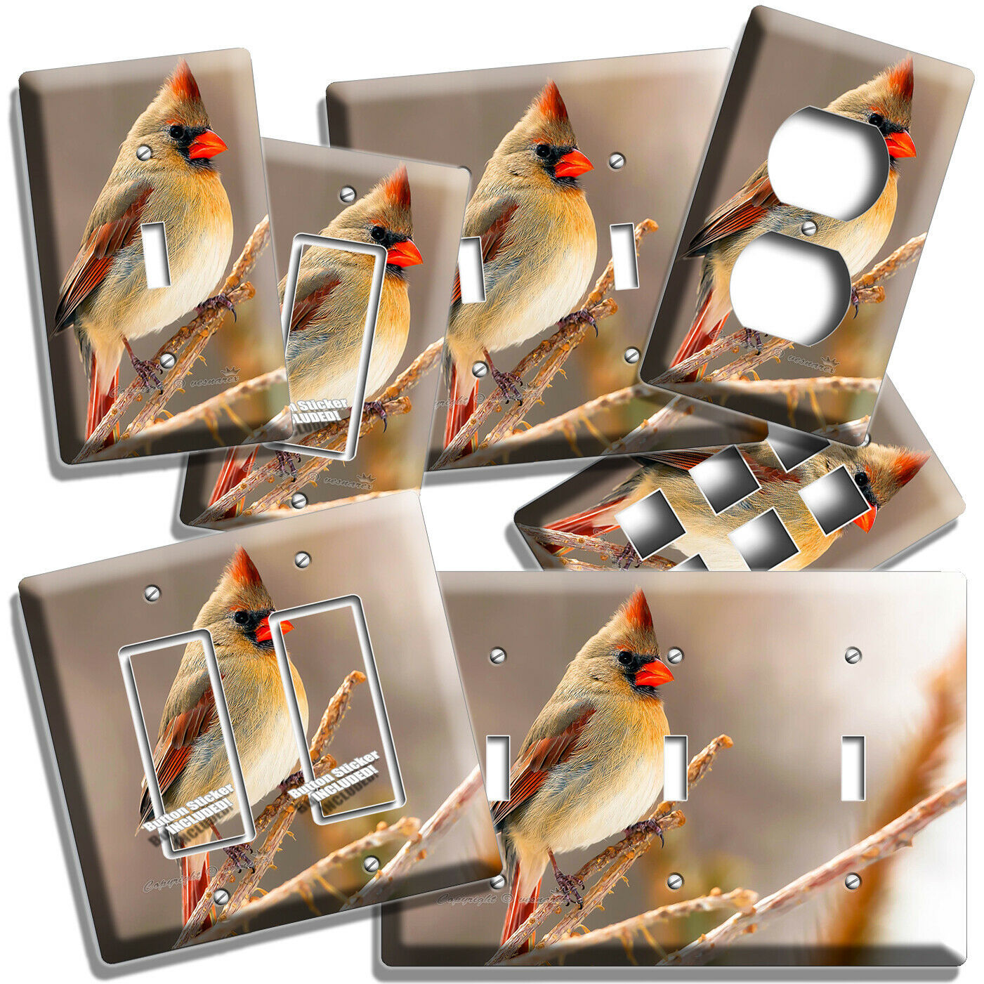 CARDINAL BIRD ON TREE BRANCH LIGHT SWITCH OUTLET WALL COVER PLATE ROOM ART DECOR