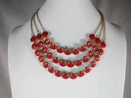 Cherry Red Layered Goldtone Elegant Necklace - £10.78 GBP