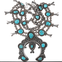 Large Vintage Native American Sterling and turquoise squash blossom necklace - £1,328.29 GBP